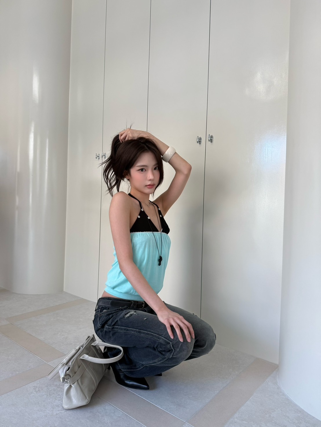 9.amez project  coco rose logo vest假2件貝殼背心（green)
