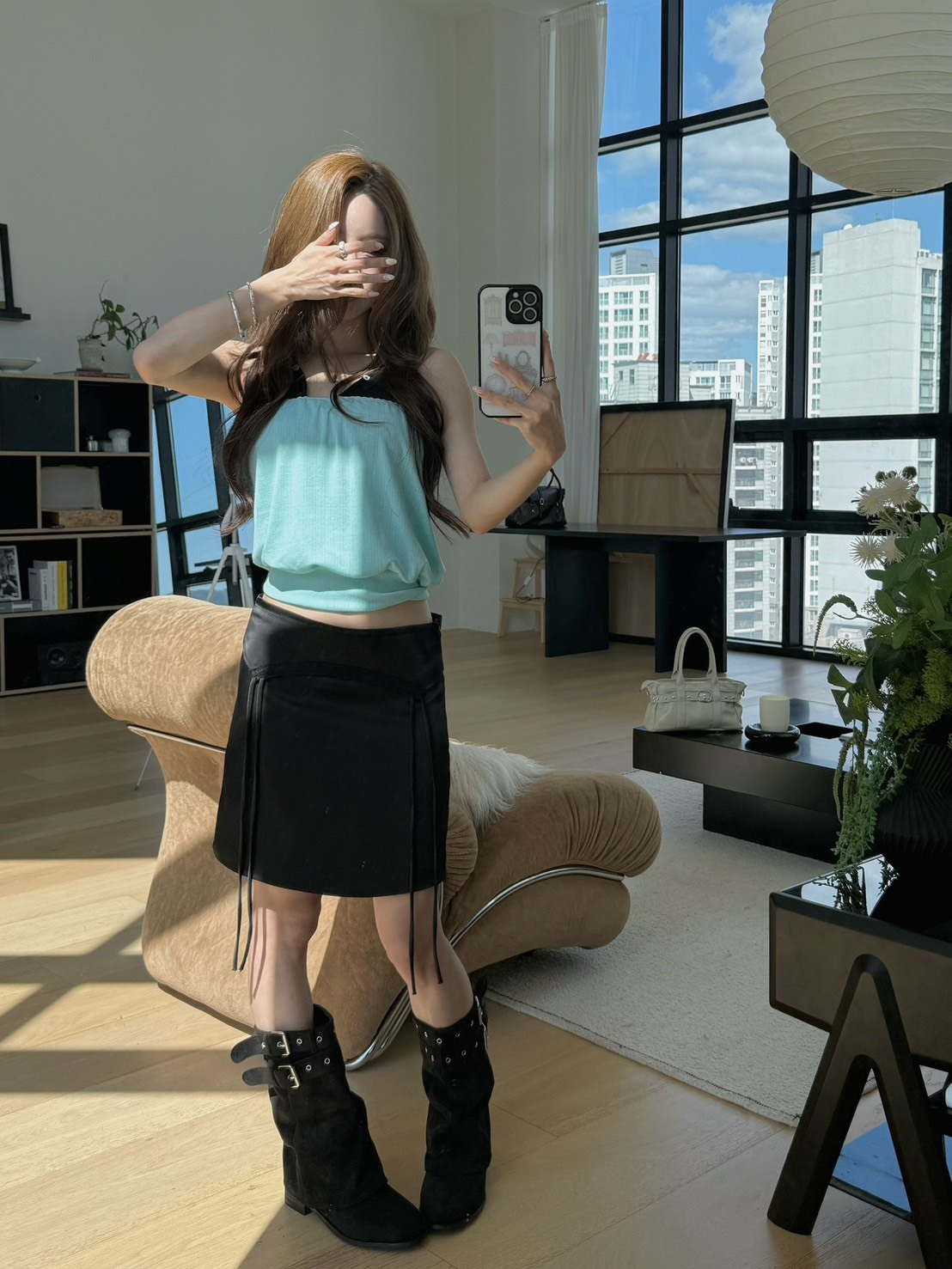 9.amez project   about me ribbon skirt 緞面綁帶中裙(black)
