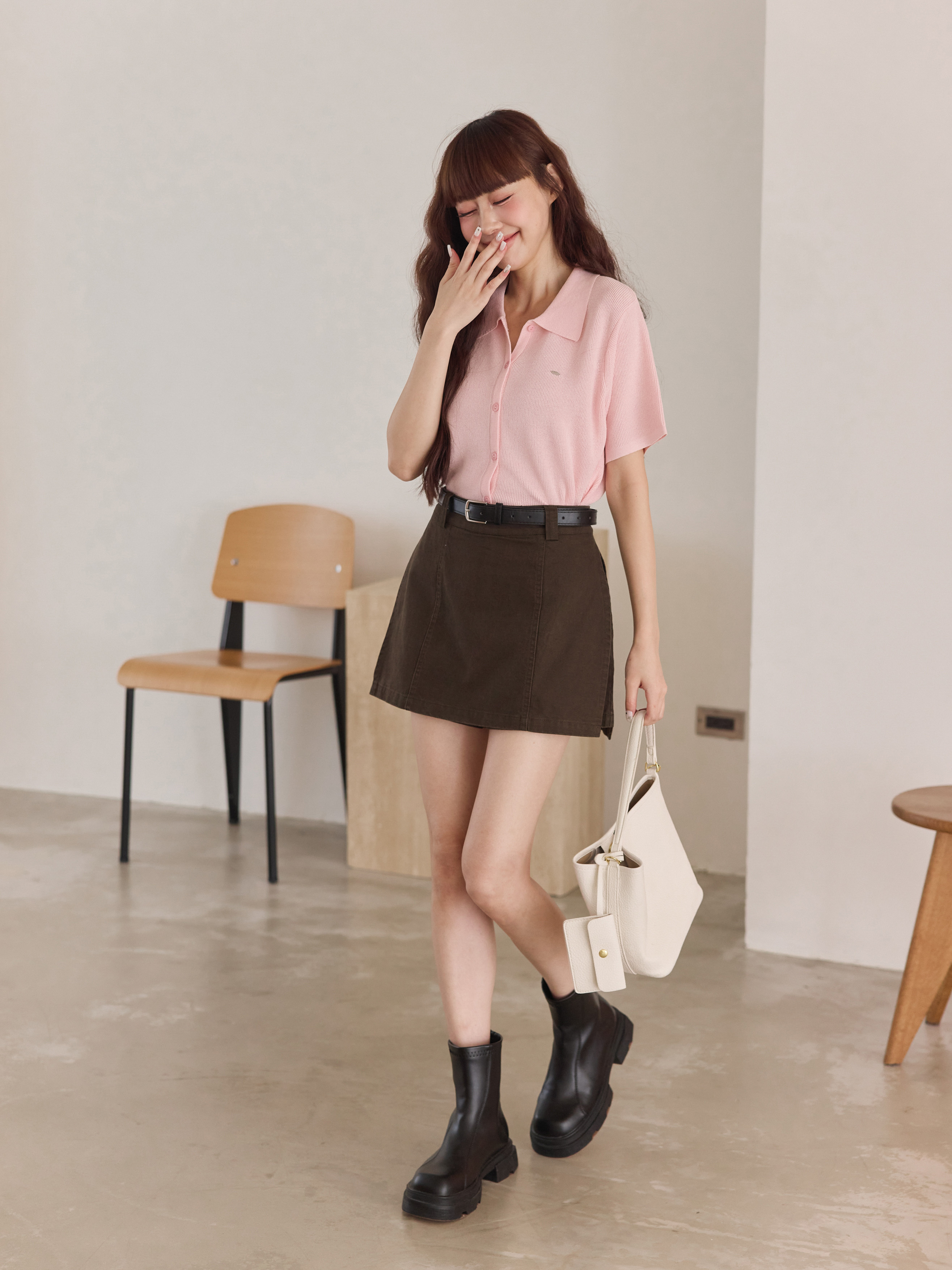 High-Waisted Slimming A-Line Skort with Belt