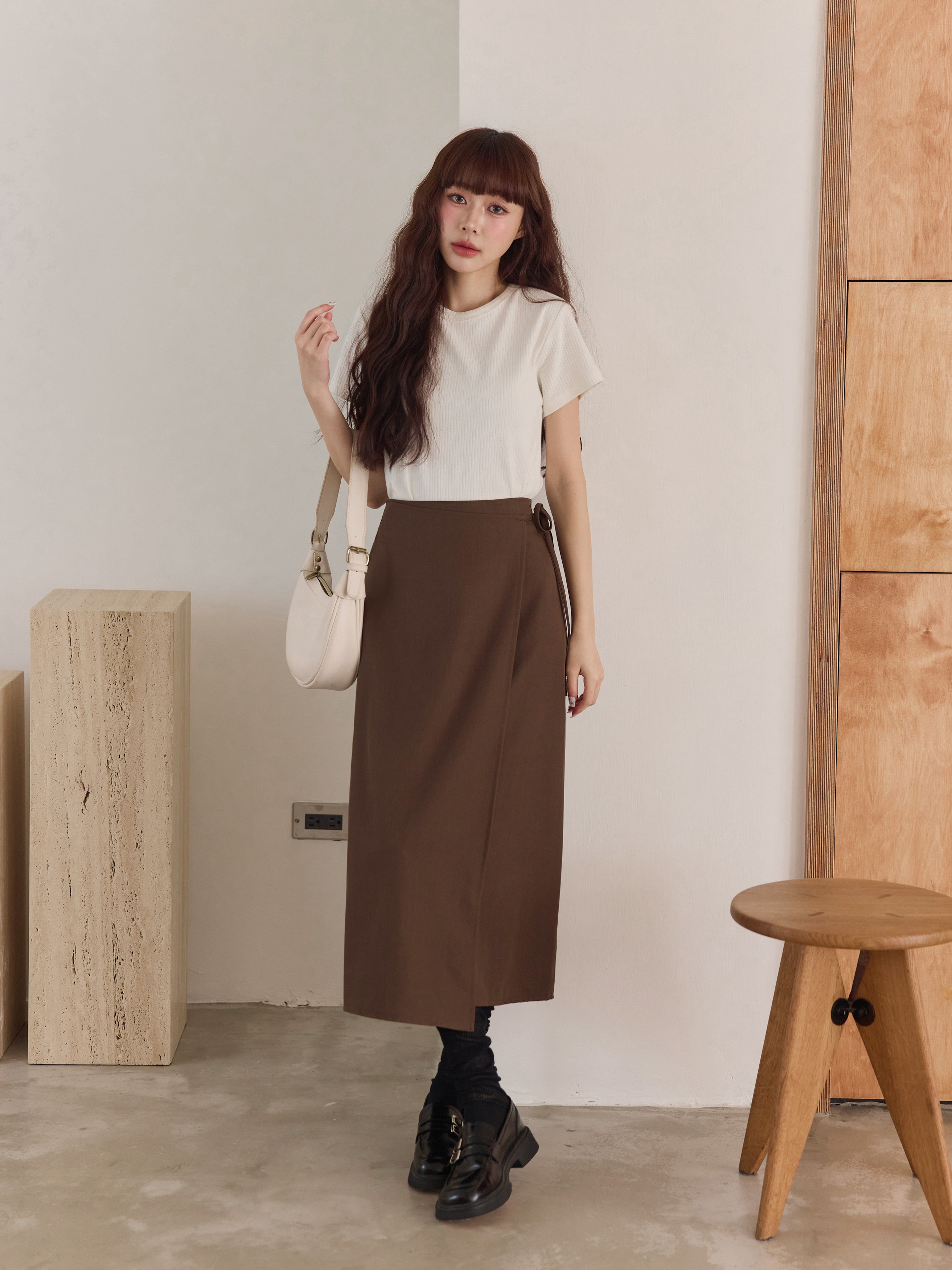 上品 サイドリボン Aライン ロングスカート