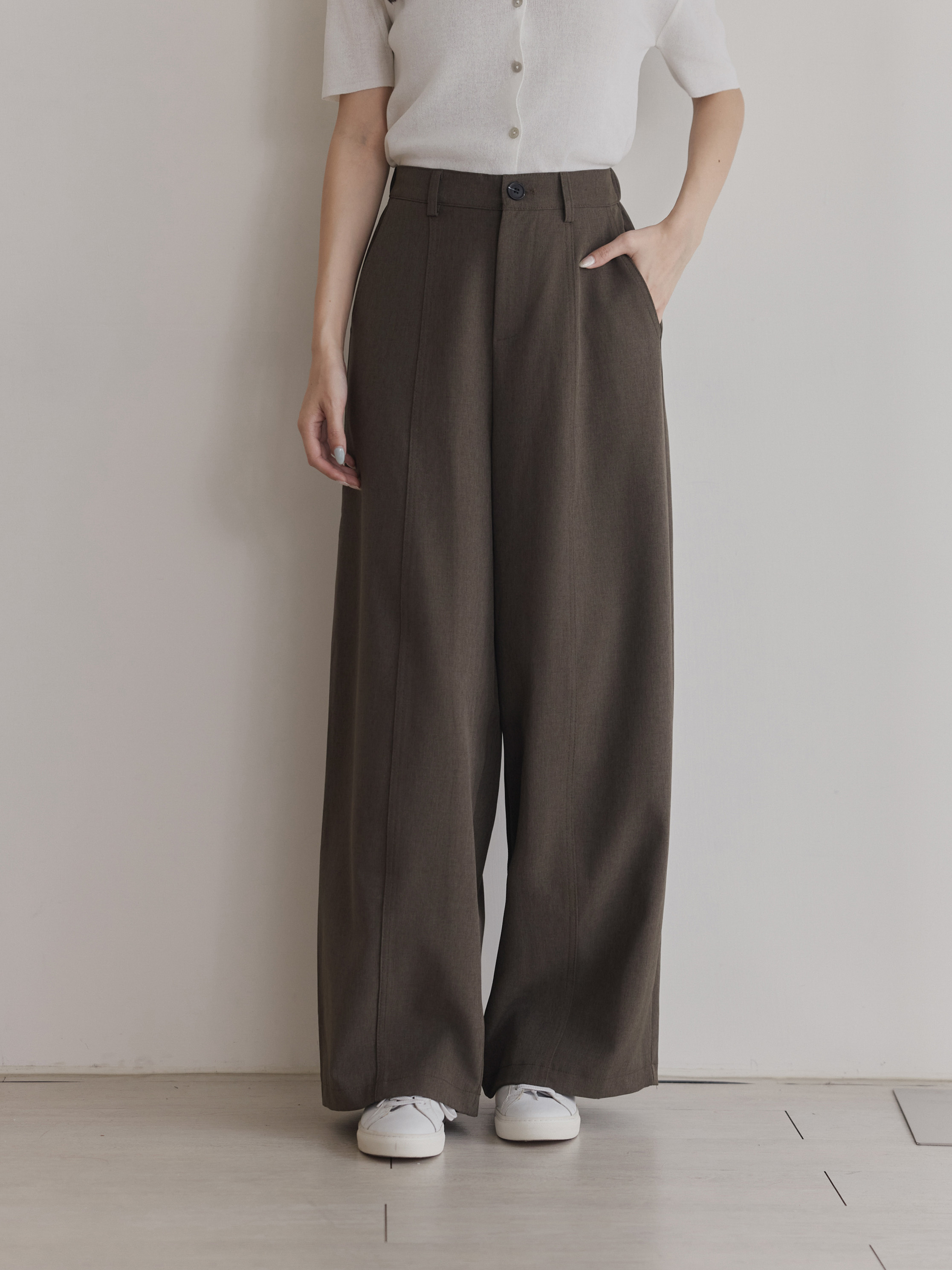 Wrinkle-Resistant Draped Pleated Wide-Leg Tailored Pants