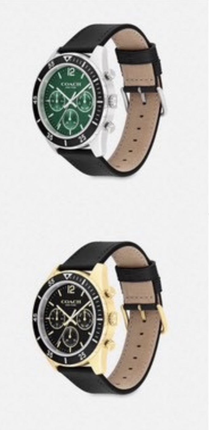 Coach Cole 44mm 三眼 皮革錶帶 男錶 手錶