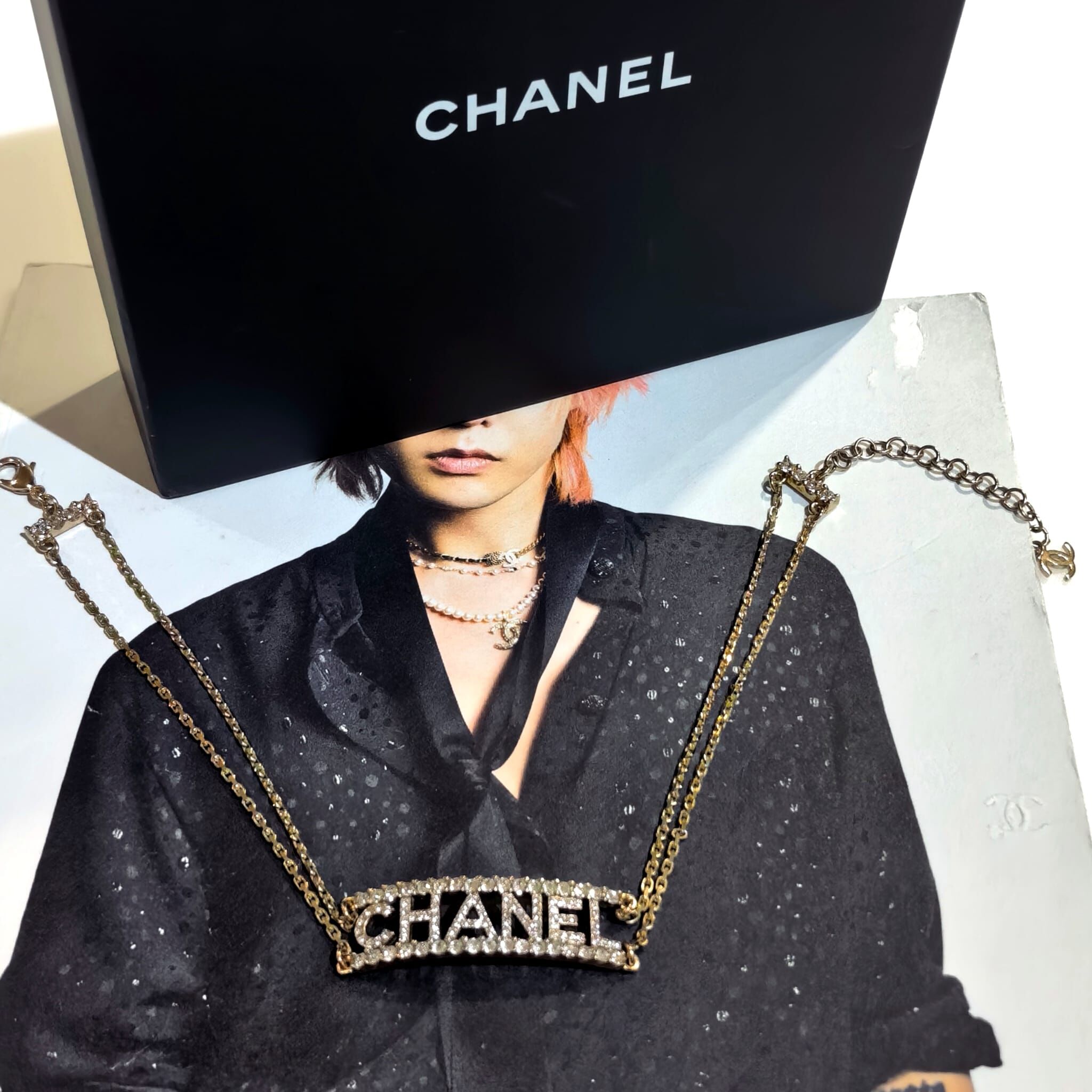 全新CHANEL頸鍊, 金色雙排水鑽LOGO, 香奈兒CHOKER NECKLACE, #BRAND NEW #香榭站正品