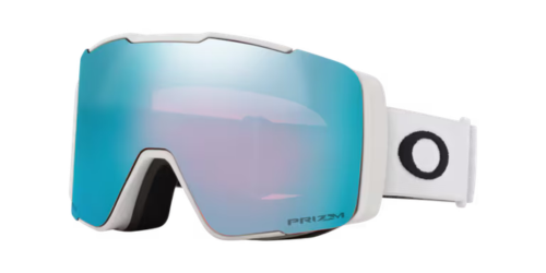 【OAKLEY】Line Miner™ Pro L AF滑雪風鏡霧面白框(OO7143A-07)正面照，搭配Prizm Snow Sapphire Iridium藍寶石鏡片，展示鏡片正反面雙色光澤與低鼻樑版單層鏡片設計