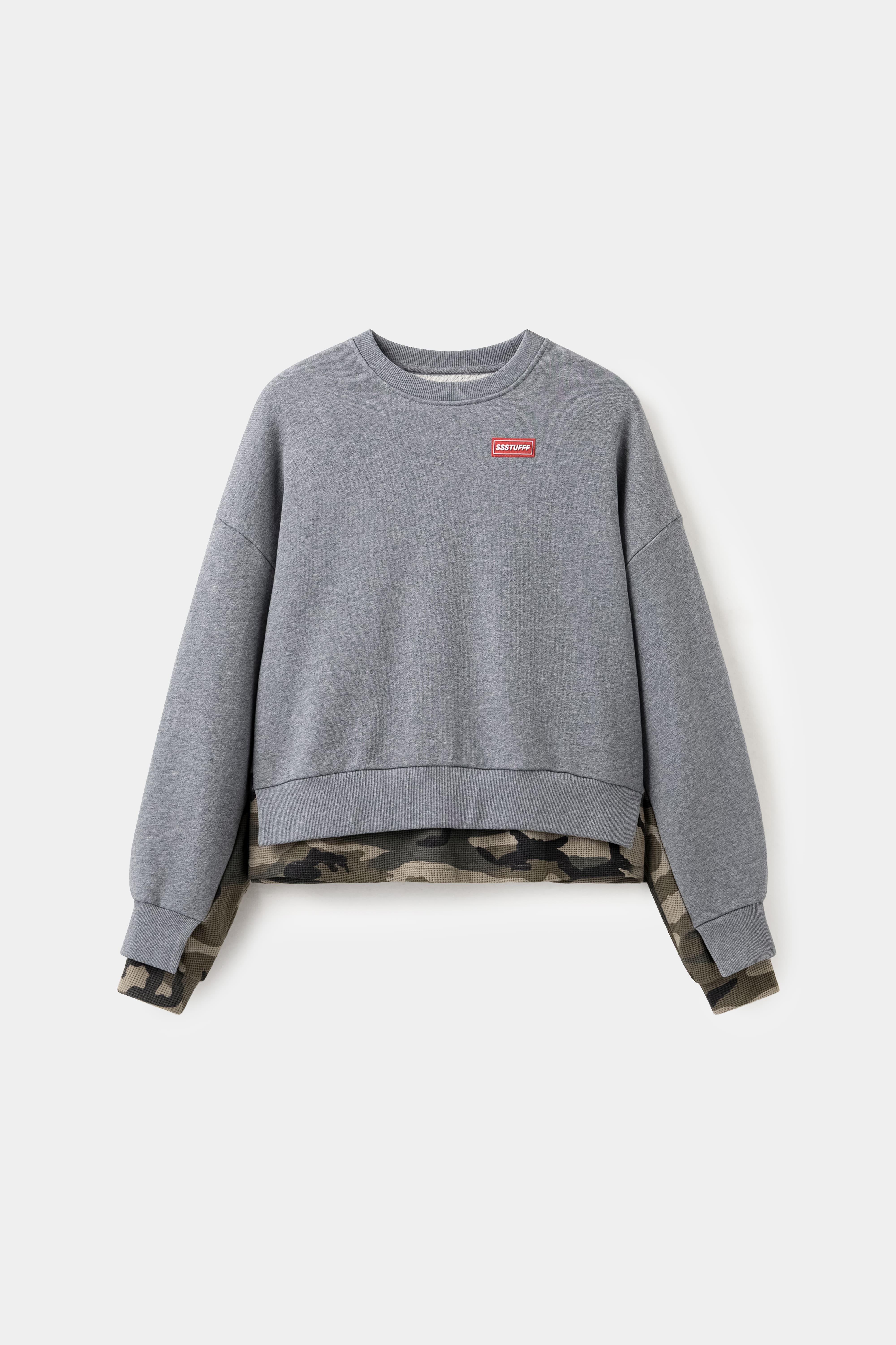 【Focus Store】現貨秒發 SSSTUFFF Layered Waffle Camo Crewneck "Grey" 灰色 迷彩迷拼華夫格 衛衣