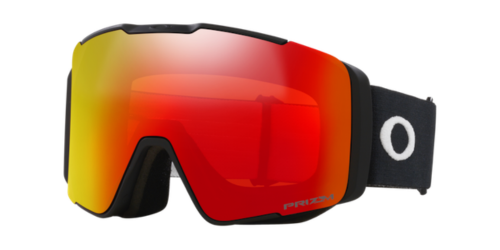 【OAKLEY】Line Miner™ Pro M AF滑雪風鏡霧面黑框(OO7144A-03)正面照，搭配Prizm Snow Torch Iridium橙紅鏡片，展示低鼻樑版單層鏡片設計