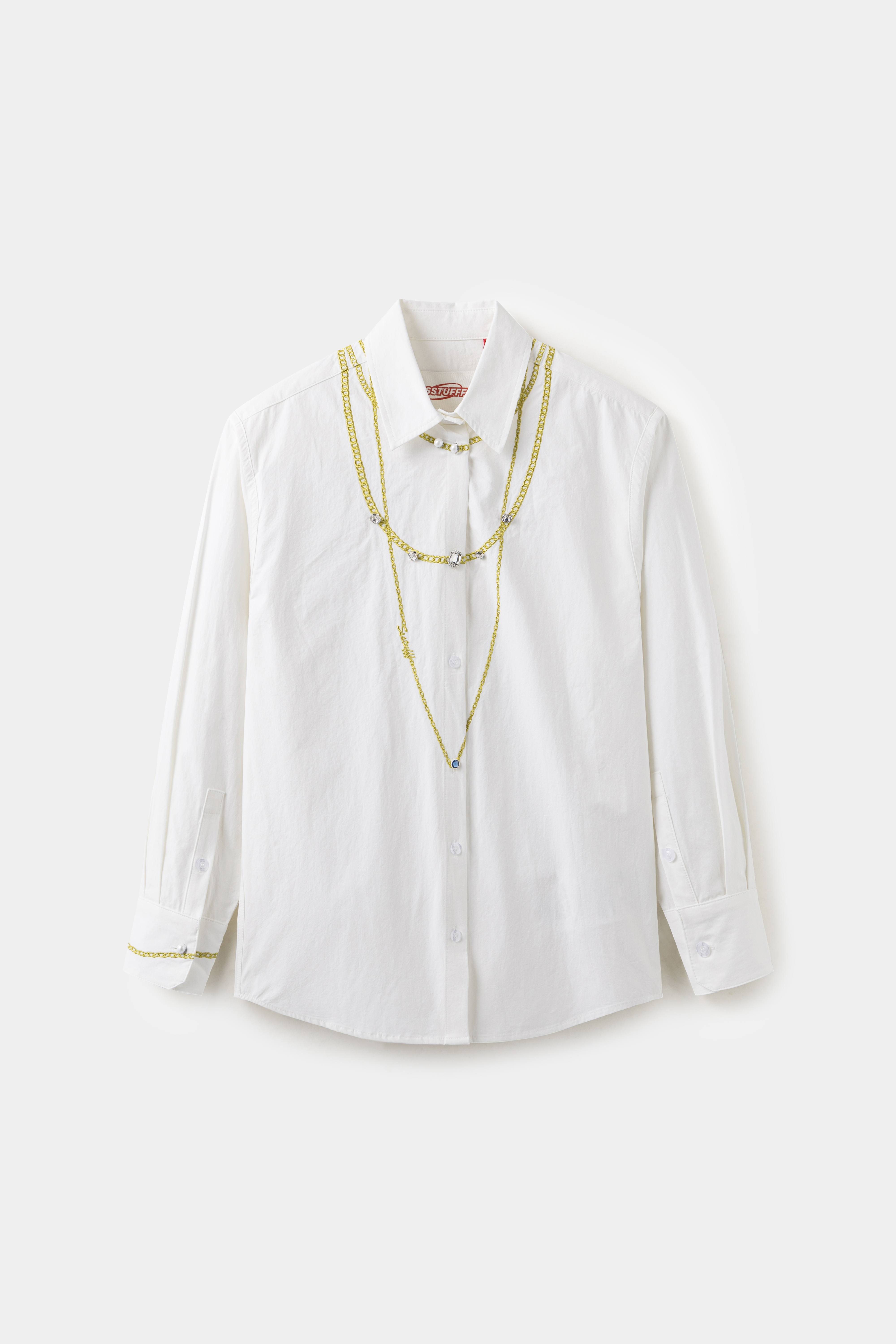 【Focus Store】現貨秒發 SSSTUFFF Fancy Embroidery Pearl Shirt "White" 白色 金項鍊刺繡襯衫