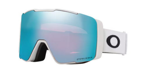 OAKLEY】Line Miner™ Pro M AF滑雪風鏡霧面白框(OO7144A-07)正面照，搭配Prizm Snow Sapphire Iridium藍寶石鏡片，展示鏡片正反面雙色光澤與低鼻樑版單層鏡片設計