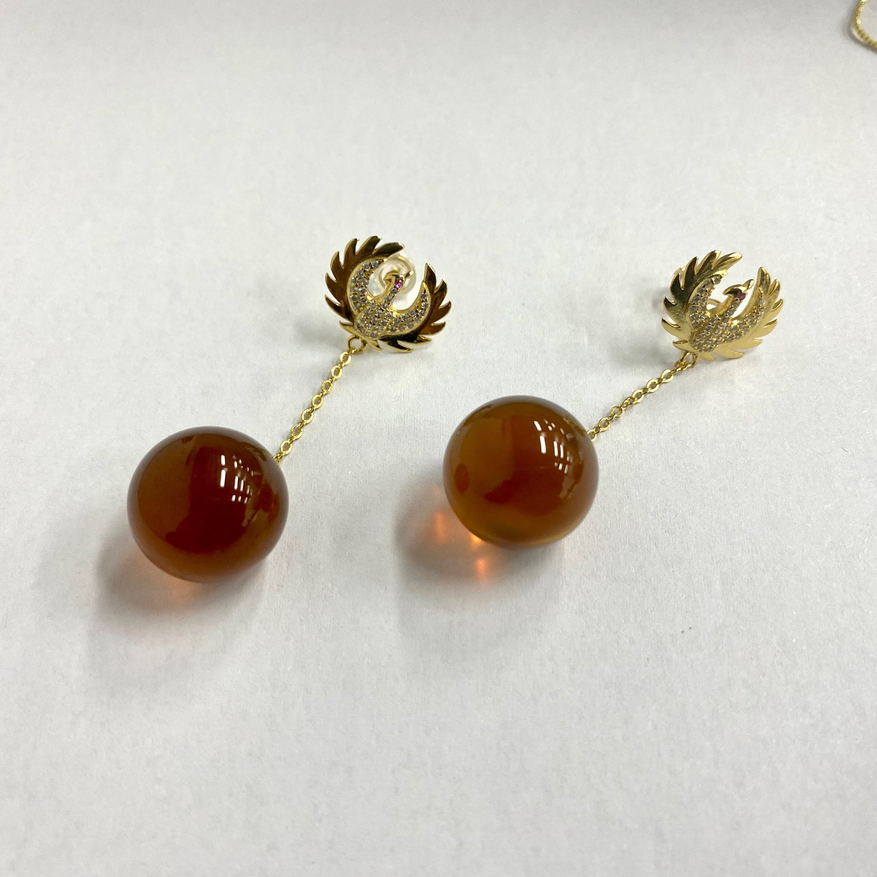 0911XY91-XYDAY-AMBER-鳳凰銀血蜜耳鉤 (B91)