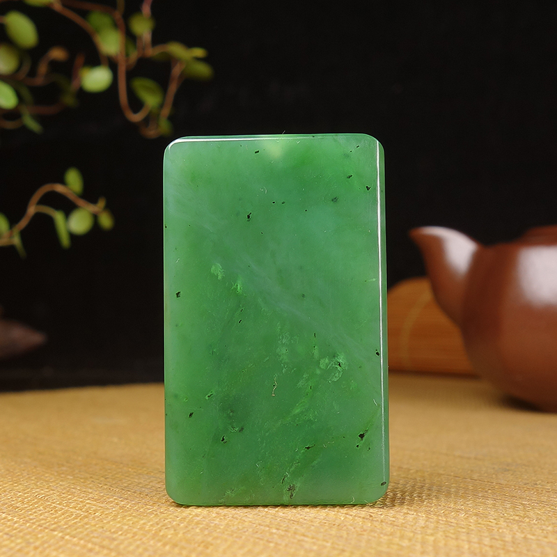 0916XY11-XYDAY-HTJADE-和田玉碧玉菠菜綠無事牌 約30*50mm (F11)