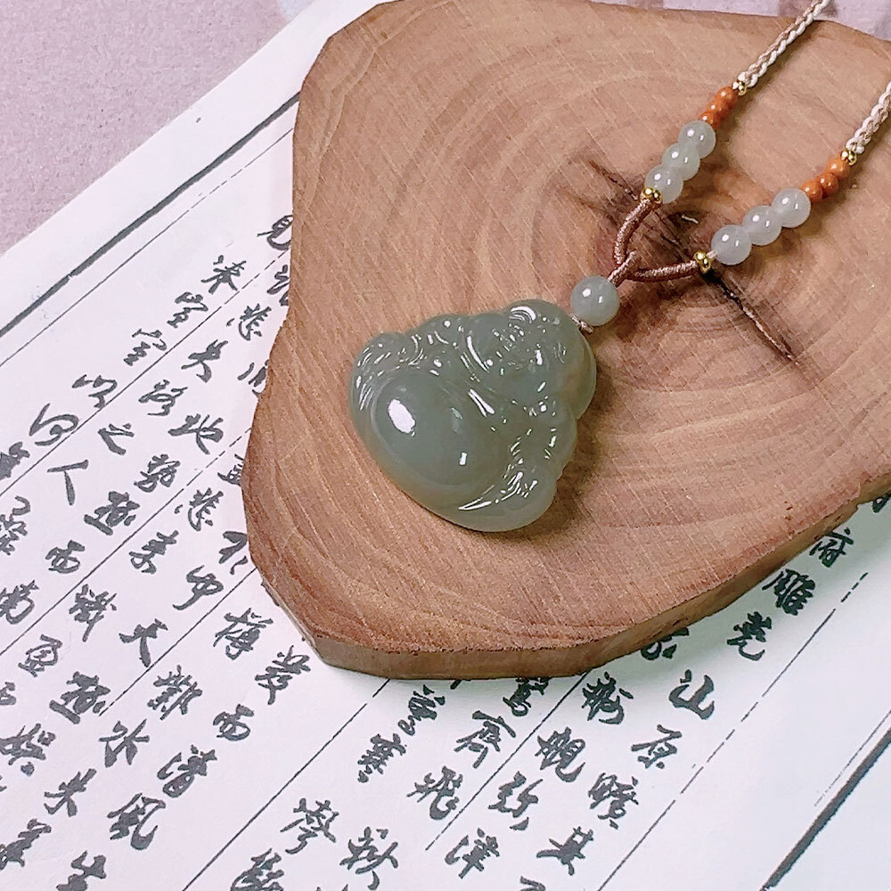 0916XY51-XYDAY-HTJADE-和田玉湖水綠笑口佛吊墜 約10*28*30mm (F51)