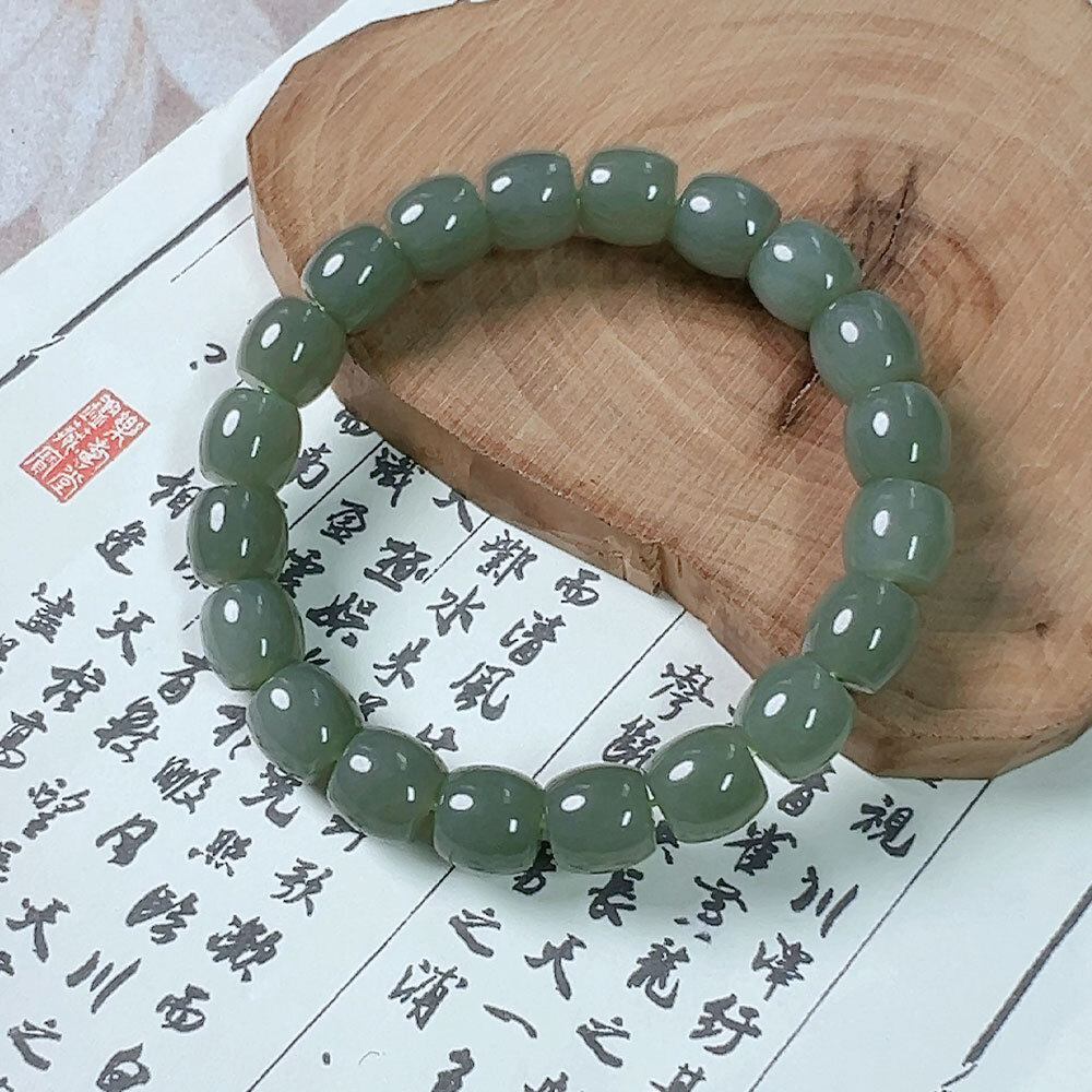 0916XY71-XYDAY-HTJADE-和田玉沙棗青發財桶珠手串 約10mm (F71)