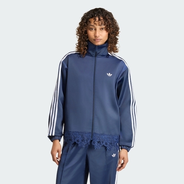 Adidas 愛迪達 Fb Sat Lace Tt LD1803 女 立領外套 運動外套 休閒穿搭 蕾絲下擺 深藍