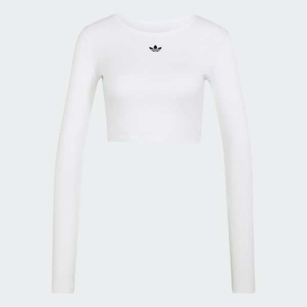 Adidas 愛迪達 Ess Rib Crop Ls KR1131 女 長袖上衣 休閒長袖 短版 白