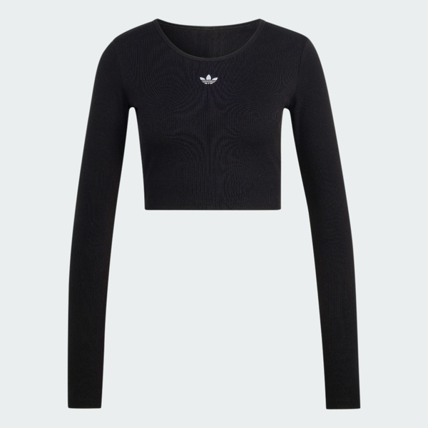 Adidas 愛迪達 Ess Rib Crop Ls KR1098 女 長袖上衣 休閒長袖 短版 黑