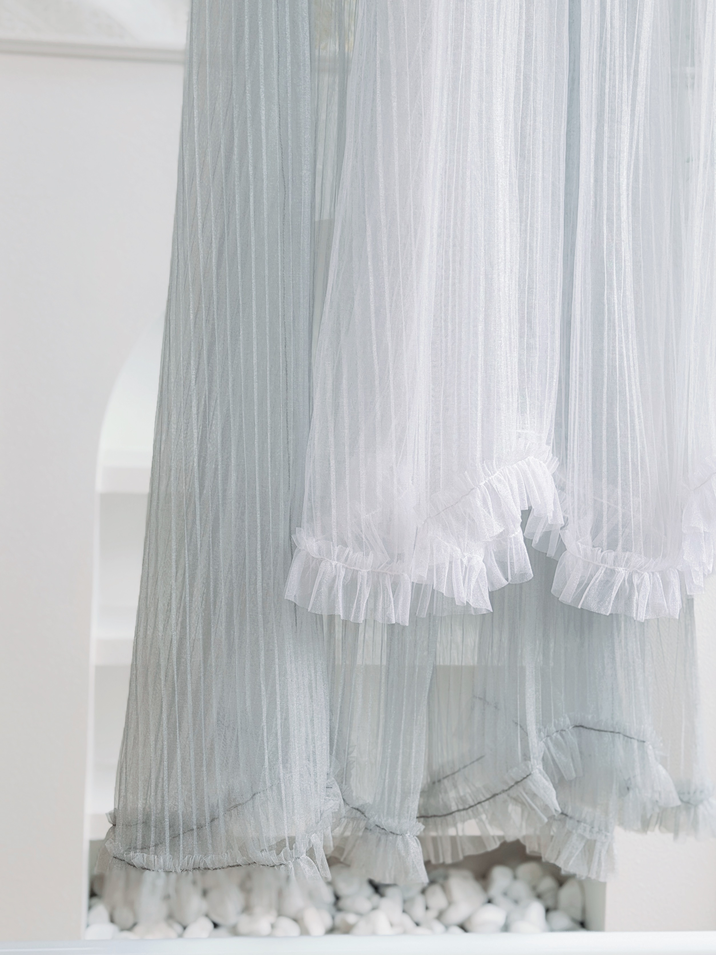 兩色 / 空氣感雙層荷葉下擺長裙 / Airy Layered Ruffle Hem Tulle Skirt