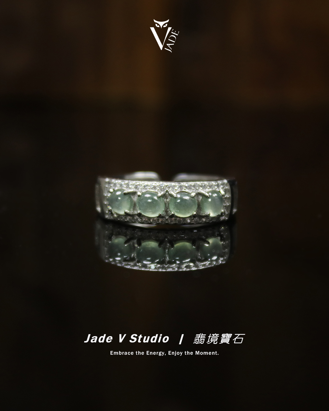 【JadeV｜翡境寶石】 糯冰 淡綠 翡翠 排戒