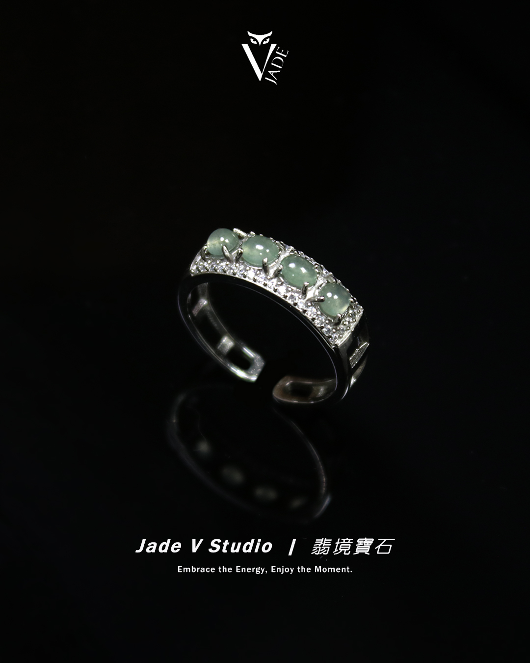 【JadeV｜翡境寶石】 糯冰 淡綠 翡翠 排戒