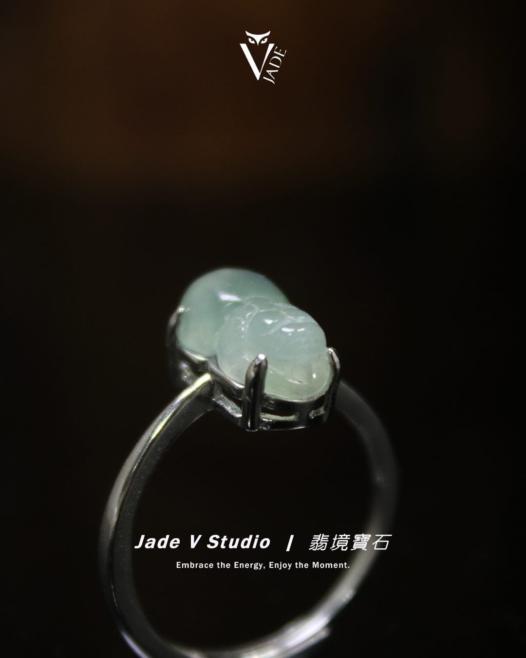 【JadeV｜翡境寶石】糯冰 淡綠 貔貅 翡翠 戒指