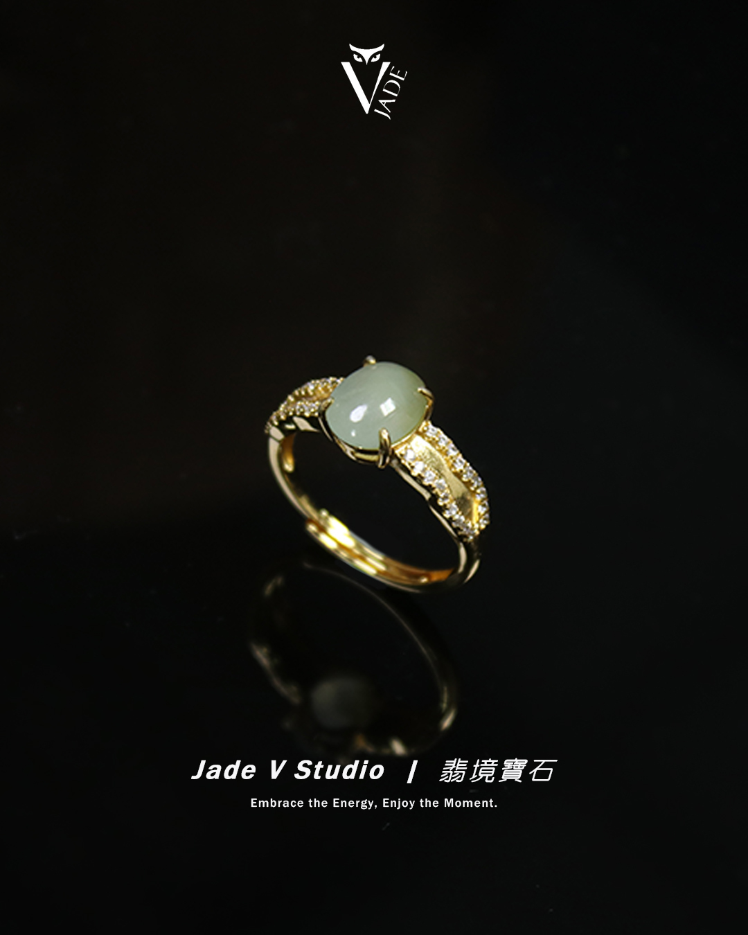 【JadeV｜翡境寶石】糯冰 淡綠 蛋面 翡翠 金色 戒指