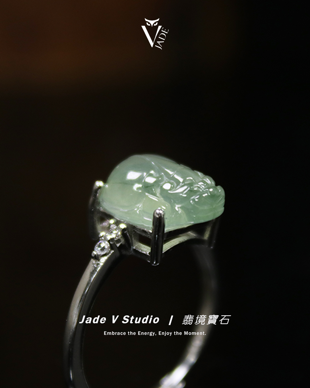 【JadeV｜翡境寶石】高冰 淡綠 貔貅 翡翠 S925 戒指