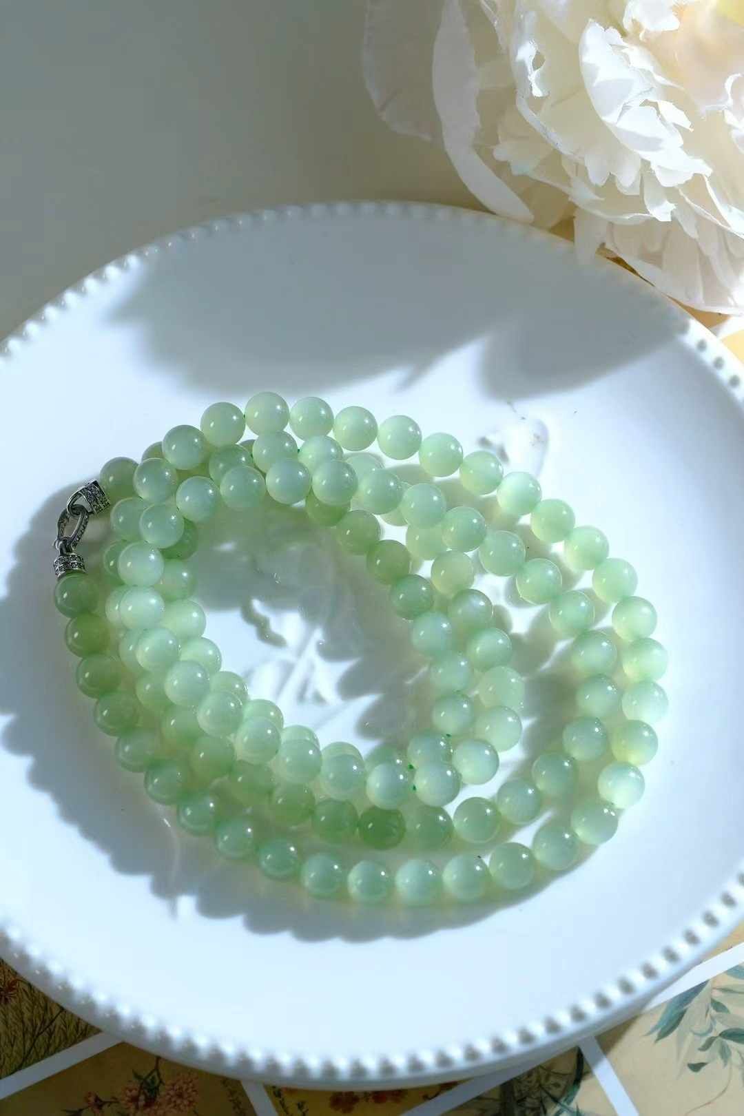 和田玉晴水貓眼項鏈 (8mm直徑),天然和田玉軟玉