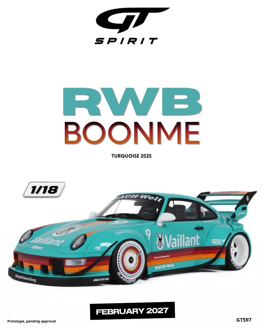 預訂 (訂金$300) (預訂價$801) :1/18 GT SPIRIT RWB BOONME TURQUOISE 2025 (GT597)