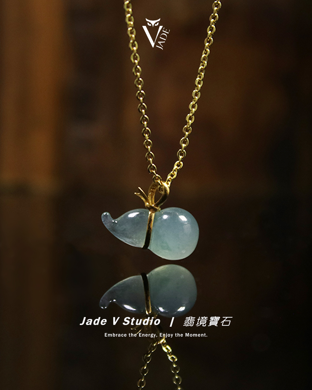 【JadeV｜翡境寶石】高冰 果綠 18K金葫蘆 翡翠 項鍊
