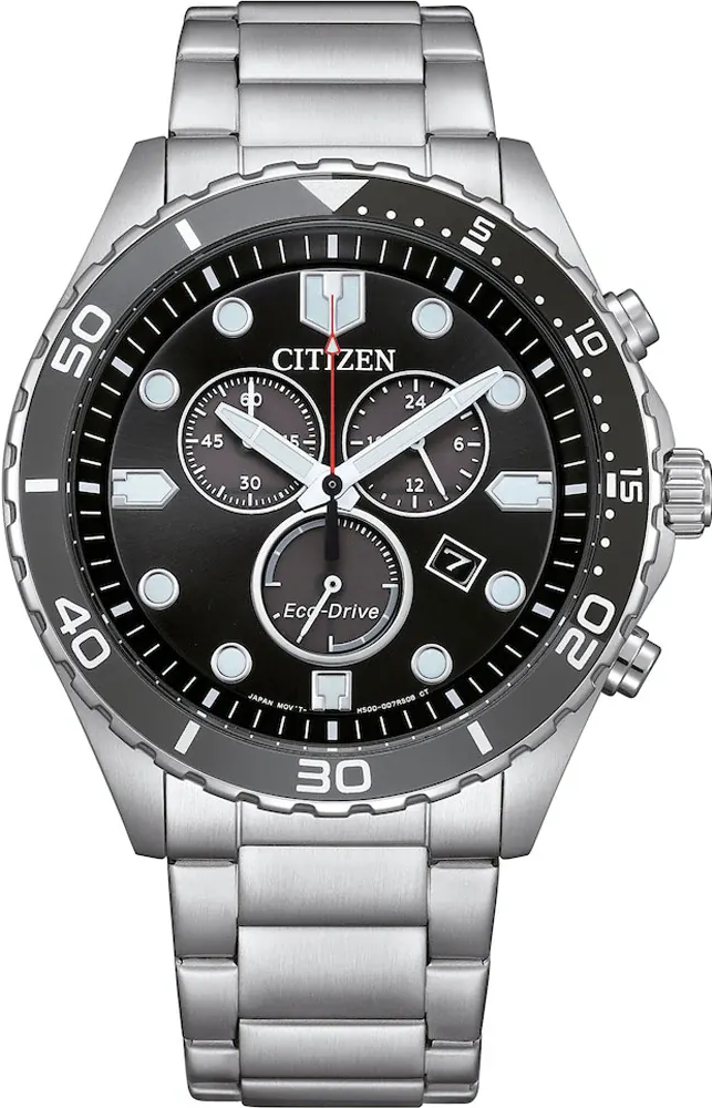 萬年鐘錶 - Citizen 星辰錶  黑面三眼計時光動能男錶 AT2568-82E 錶徑43MM