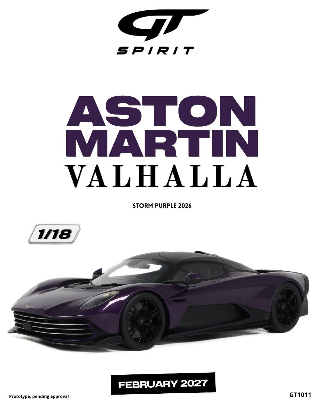 預訂 (訂金$300) (預訂價$801) :1/18 GT SPIRIT ASTON MARTIN VALHALLA STORM PURPLE 2026 (GT1011)