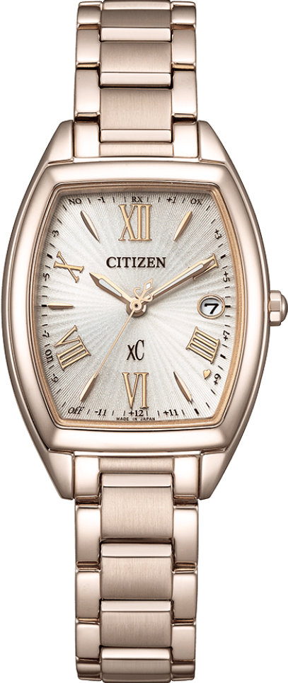 萬年鐘錶 - Citizen 星辰錶  XC   櫻花粉紅金優雅酒桶型光動能電波錶 ES9395-53A 錶徑26MM