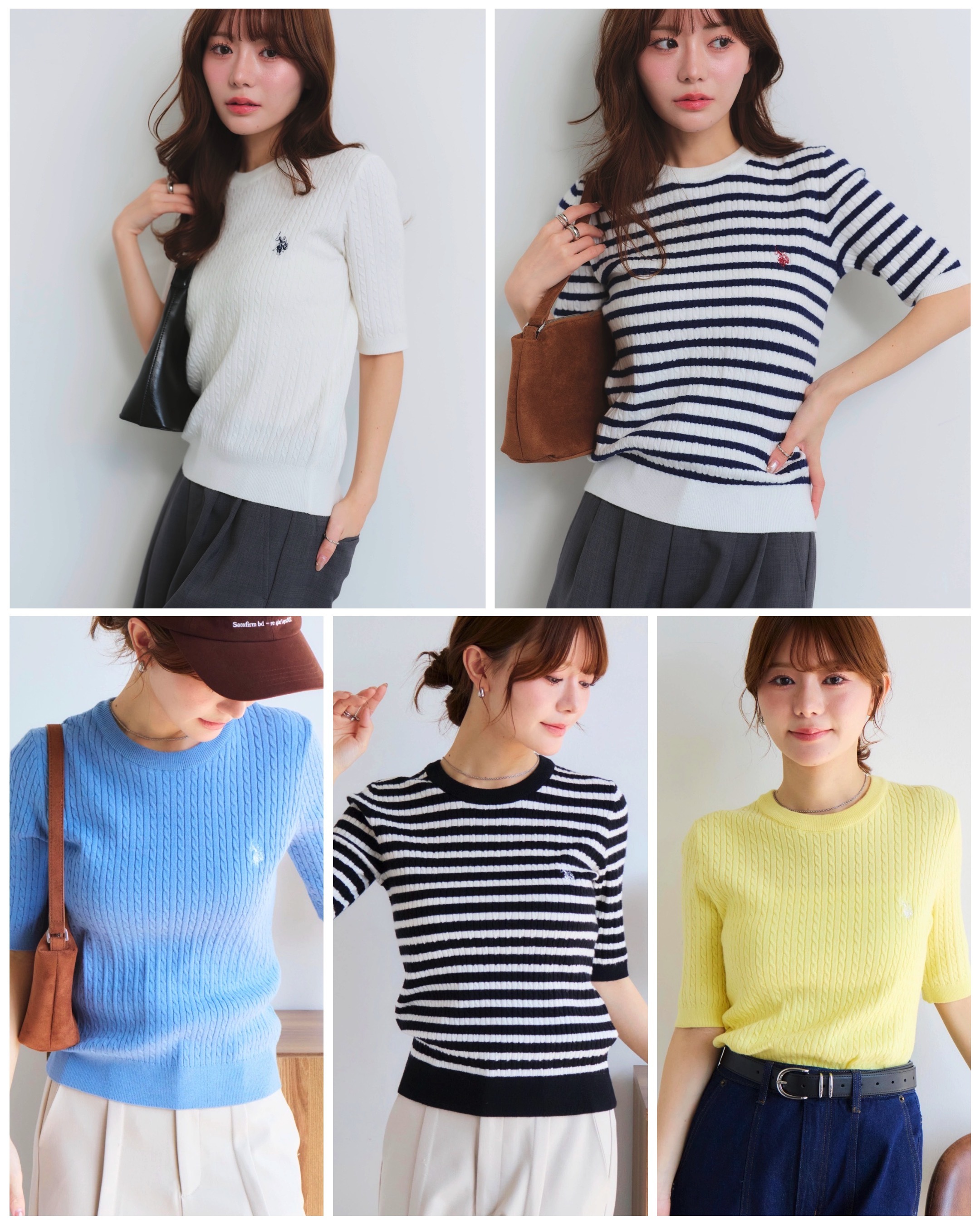 【預購】JM090701 U.S. POLO ASSN. 經典小馬刺繡圓領短袖麻花針織上衣