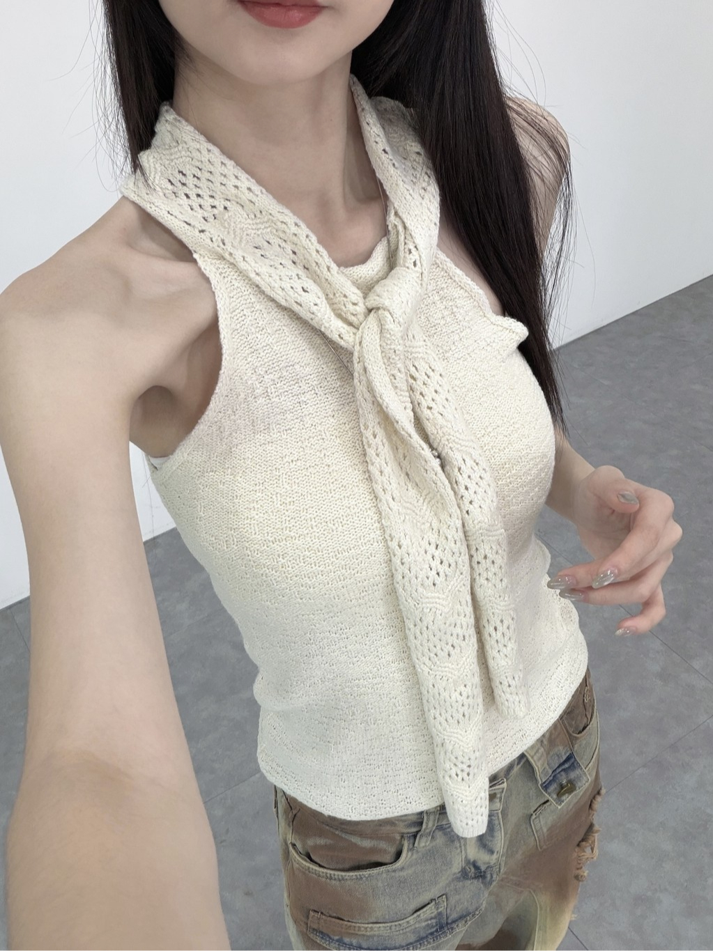 A0407-A12 飄帶多穿法針織背心