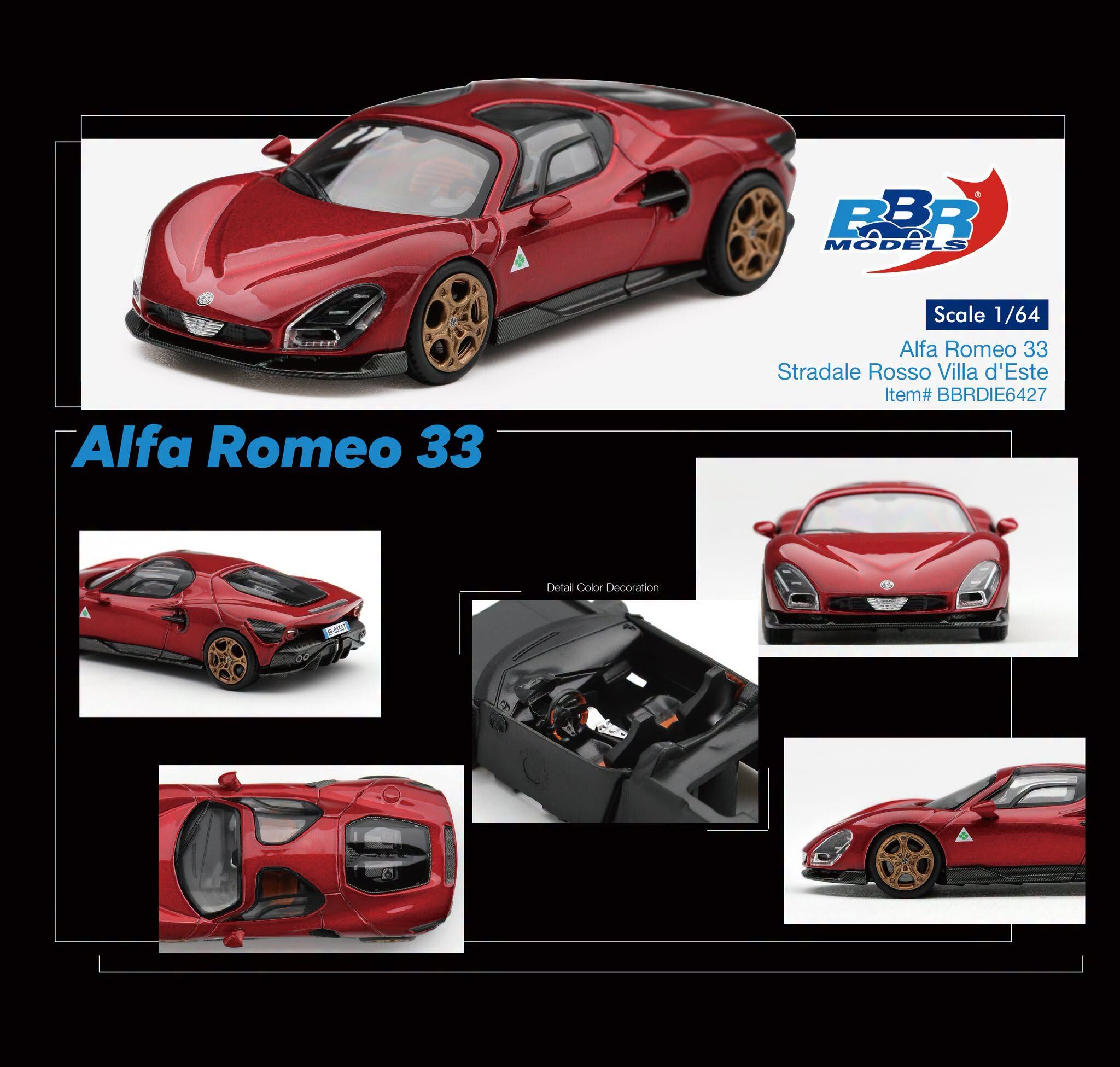 預訂:1/64 BBR Alfa Romeo 33 Stradale Rosso Villa d'Este  (BBRDIE6427)