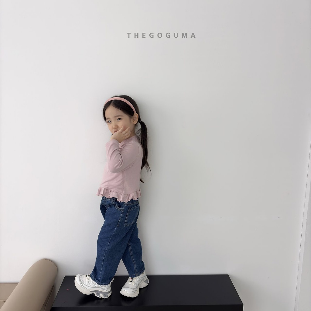 正韓秋the_goguma 三色花邊條紋假兩件上衣