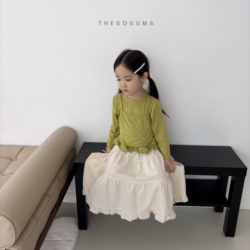 正韓秋the_goguma 三色花邊條紋假兩件上衣