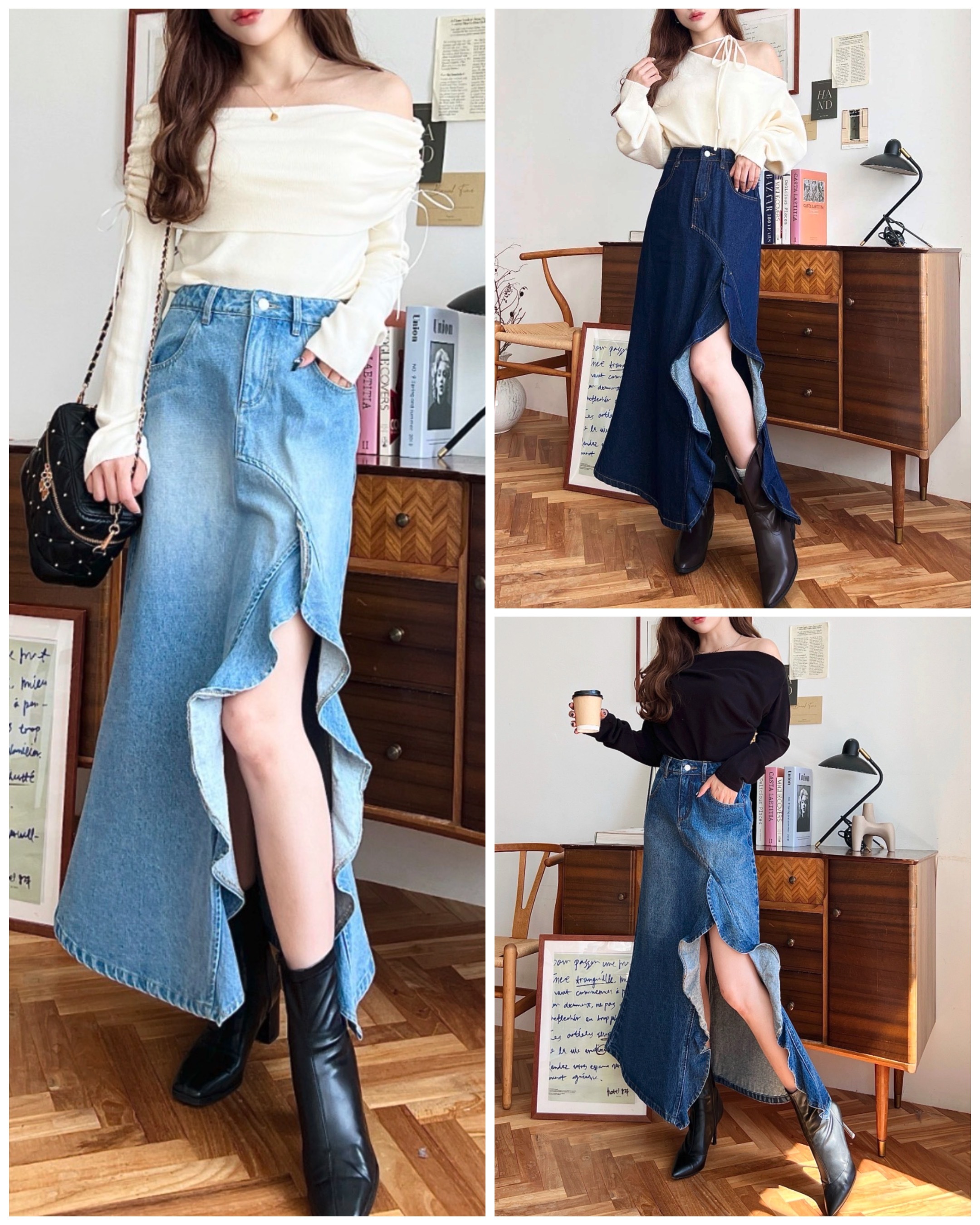 【預購】JM090706 LOULOU select 不規則荷葉邊牛仔長裙