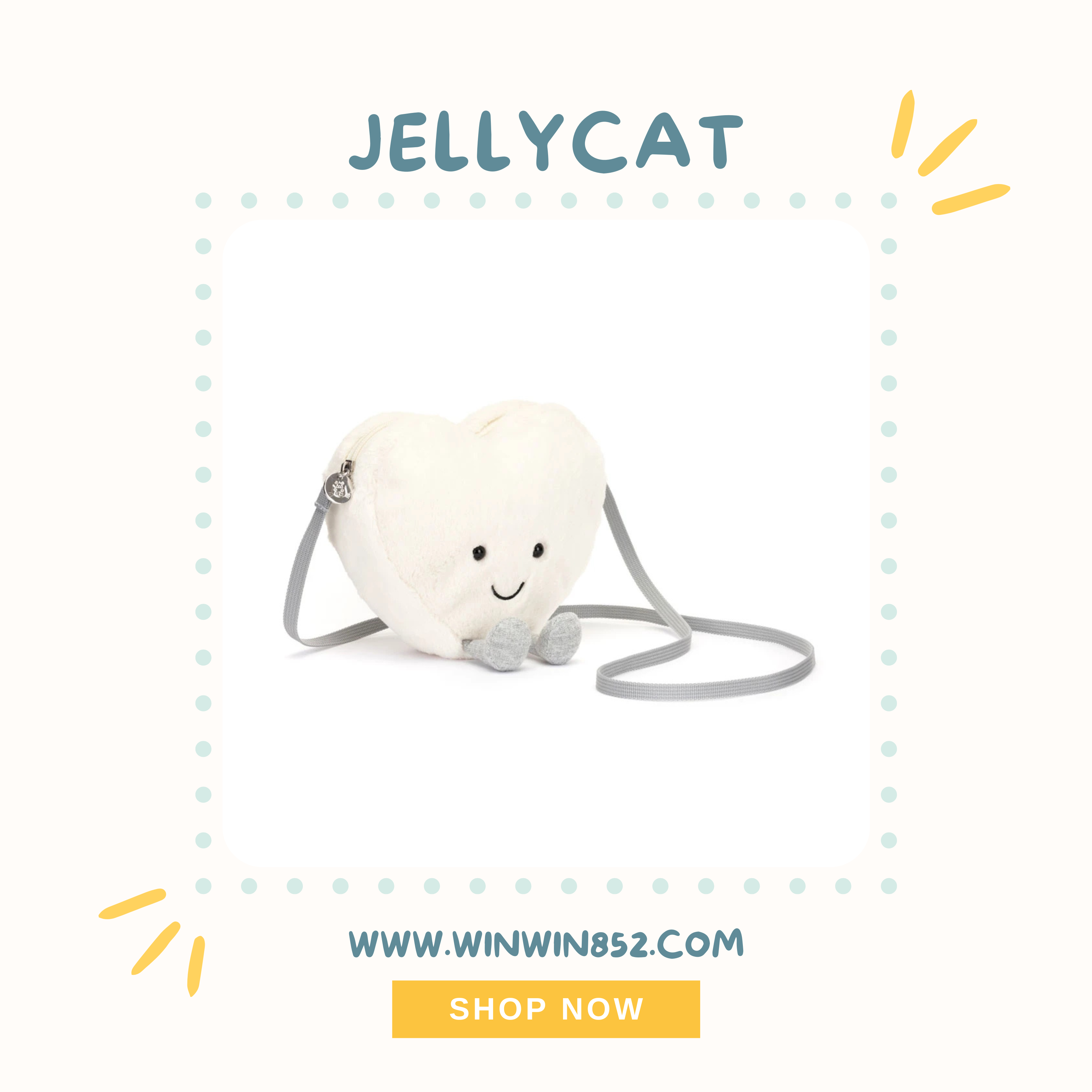 Jellycat Amuseables Cream Heart Bag