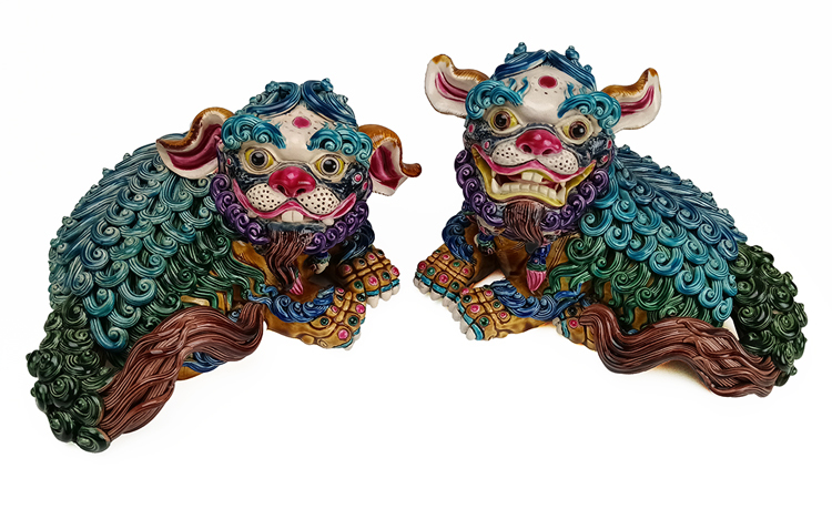鹿港窯交址陶祥獅獻瑞福泰安康對獅擺飾|開運招財鎮宅化煞企業開幕喬遷頂級工藝送禮首選