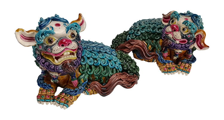 鹿港窯交址陶祥獅獻瑞福泰安康對獅擺飾|開運招財鎮宅化煞企業開幕喬遷頂級工藝送禮首選