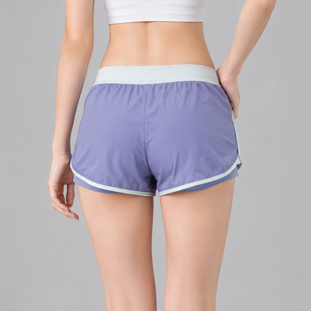 Colorblock Layered Leggings Beach Shorts - Purple/White