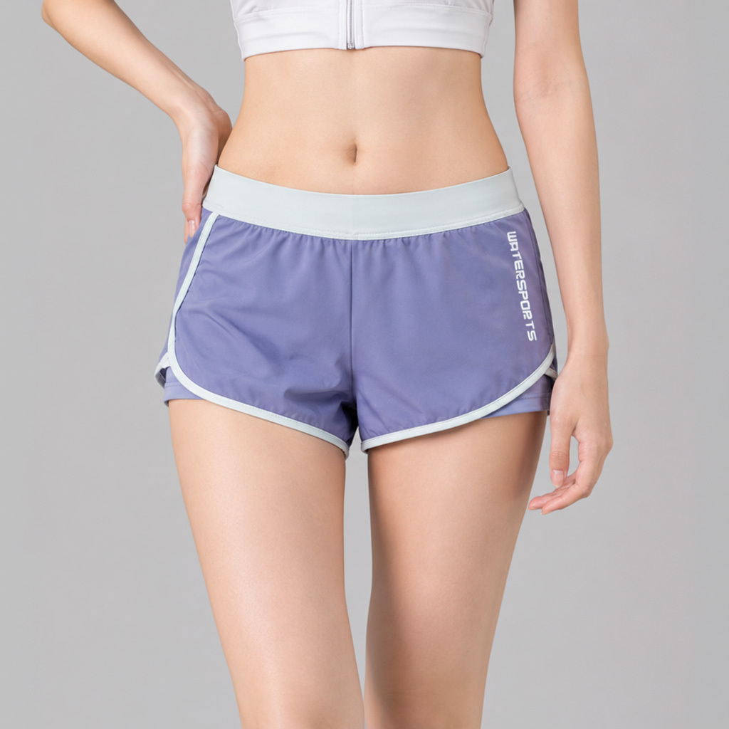 Colorblock Layered Leggings Beach Shorts - Purple/White