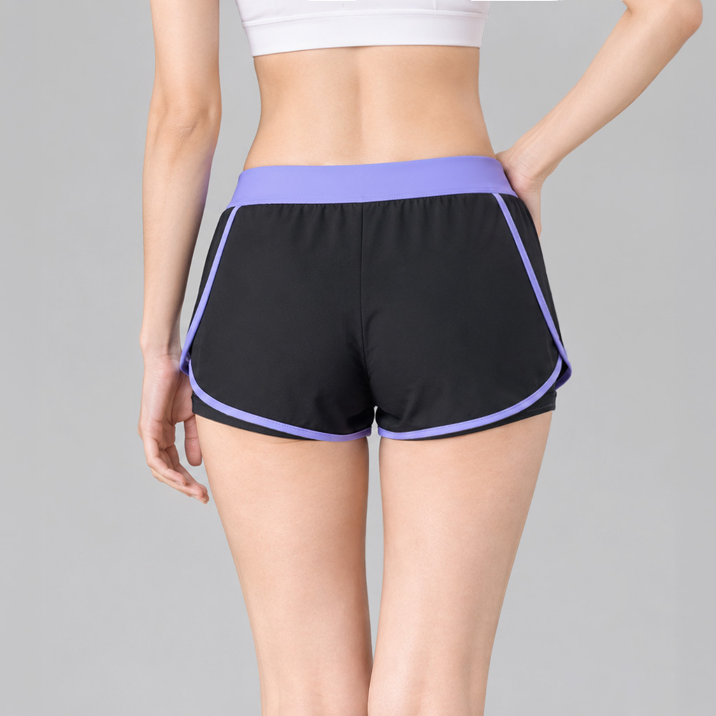 Women's Colorblock Layered Leggings Beach Shorts - Black/Purple