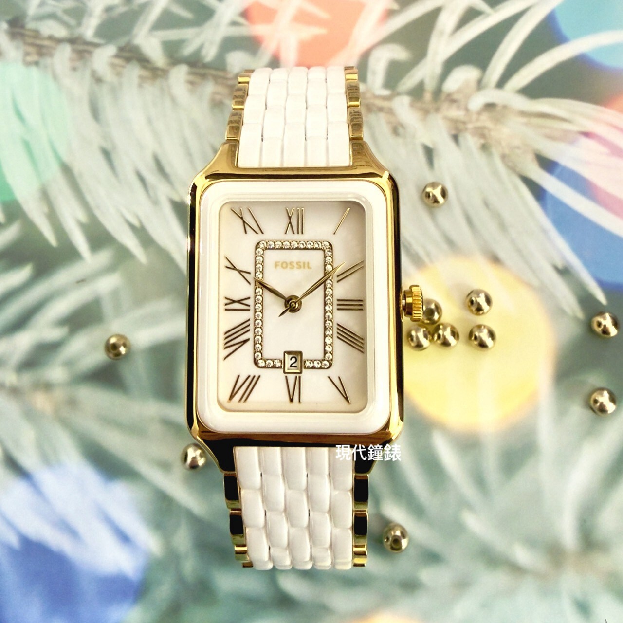 【FOSSIL】Raquel 復古羅馬數字陶瓷女錶 CE1136 26mm 現代鐘錶