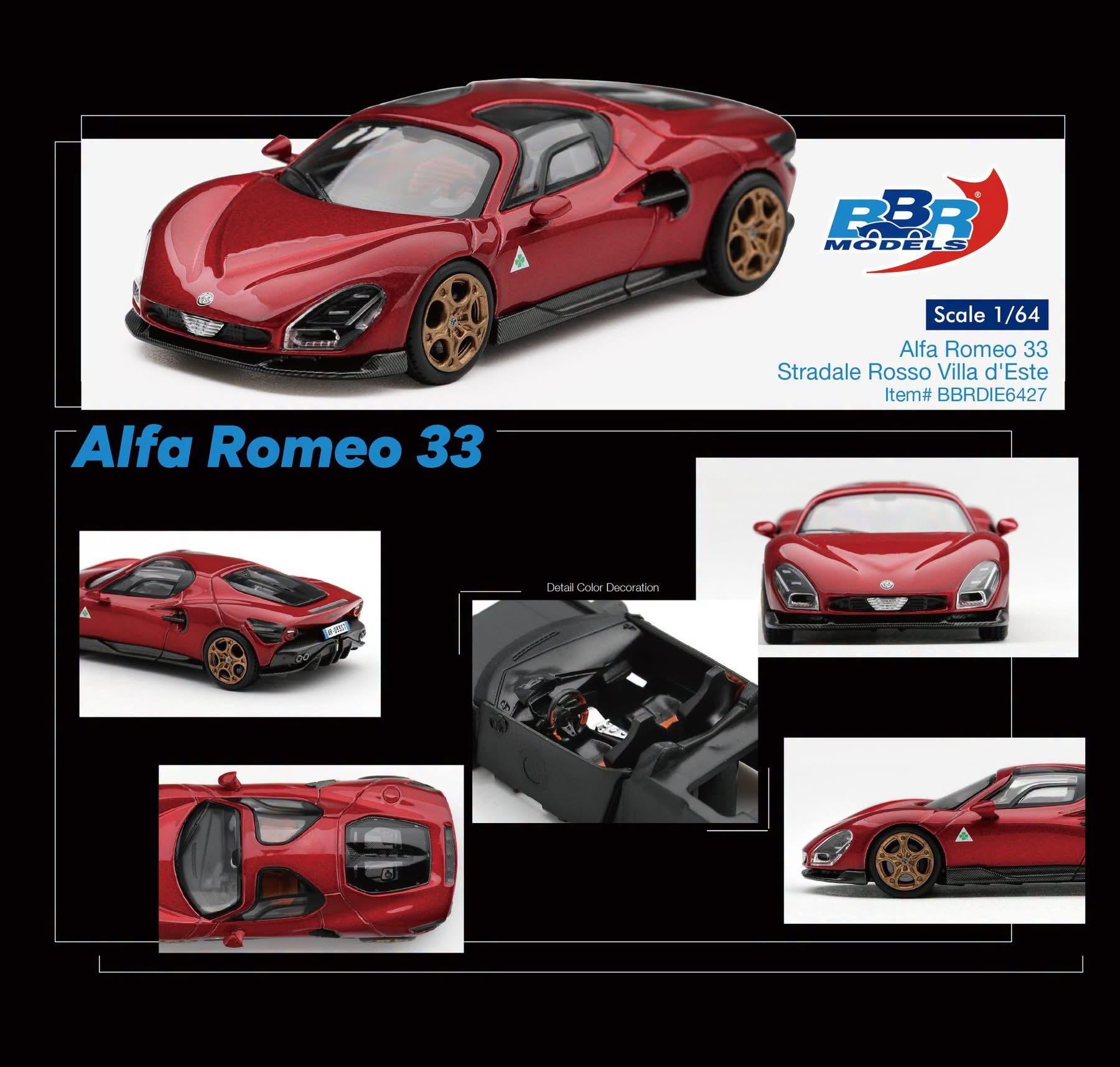 預訂Pre Order- BBR Alfa Romeo 33 Stradale Rosso Villa d'Este