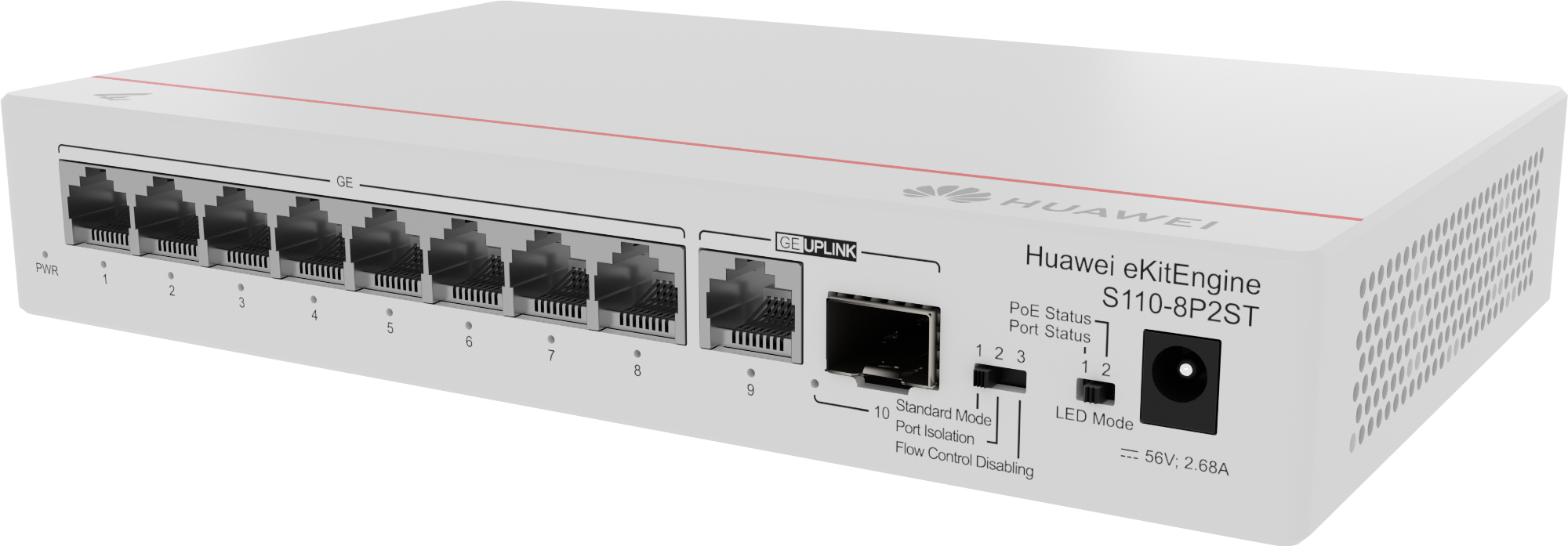 Huawei eKit S110-8P2ST 8埠千兆非網管 PoE+ 交換機｜124W PoE供電｜無風扇設計