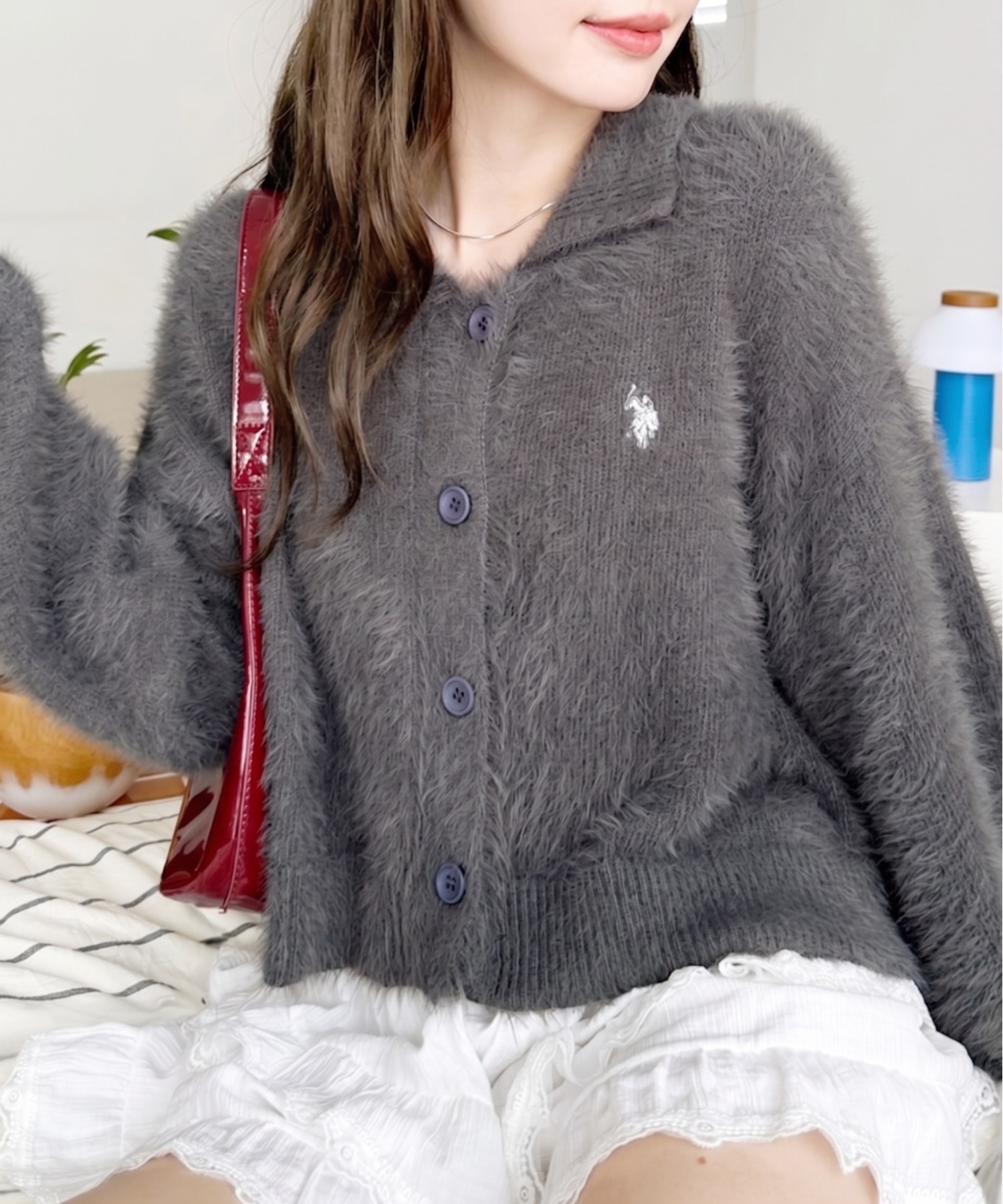(預購）🇯🇵日本U.S. POLO ASSN. 毛毛澎澎排扣外套  馬海毛 翻領 澎袖
