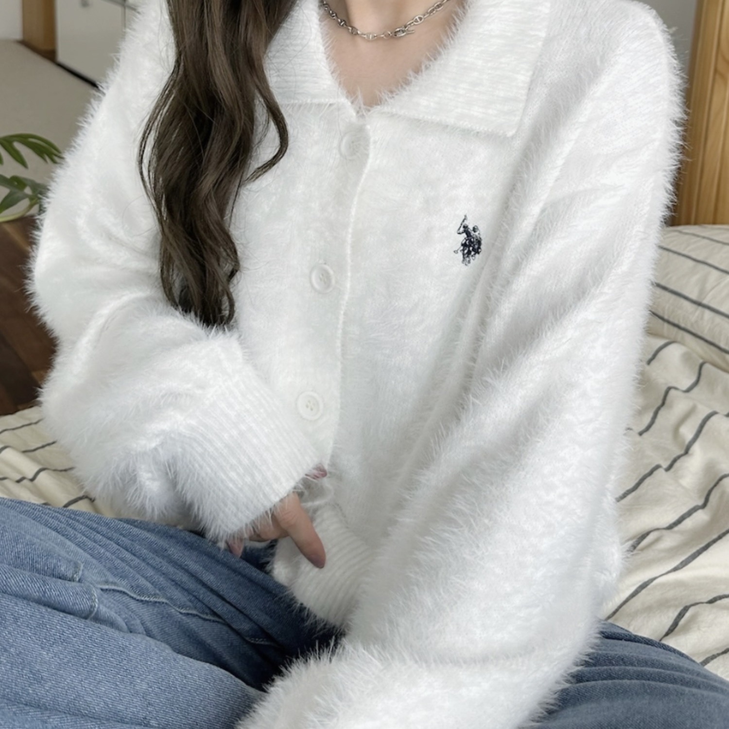 (預購）🇯🇵日本U.S. POLO ASSN. 毛毛澎澎排扣外套  馬海毛 翻領 澎袖