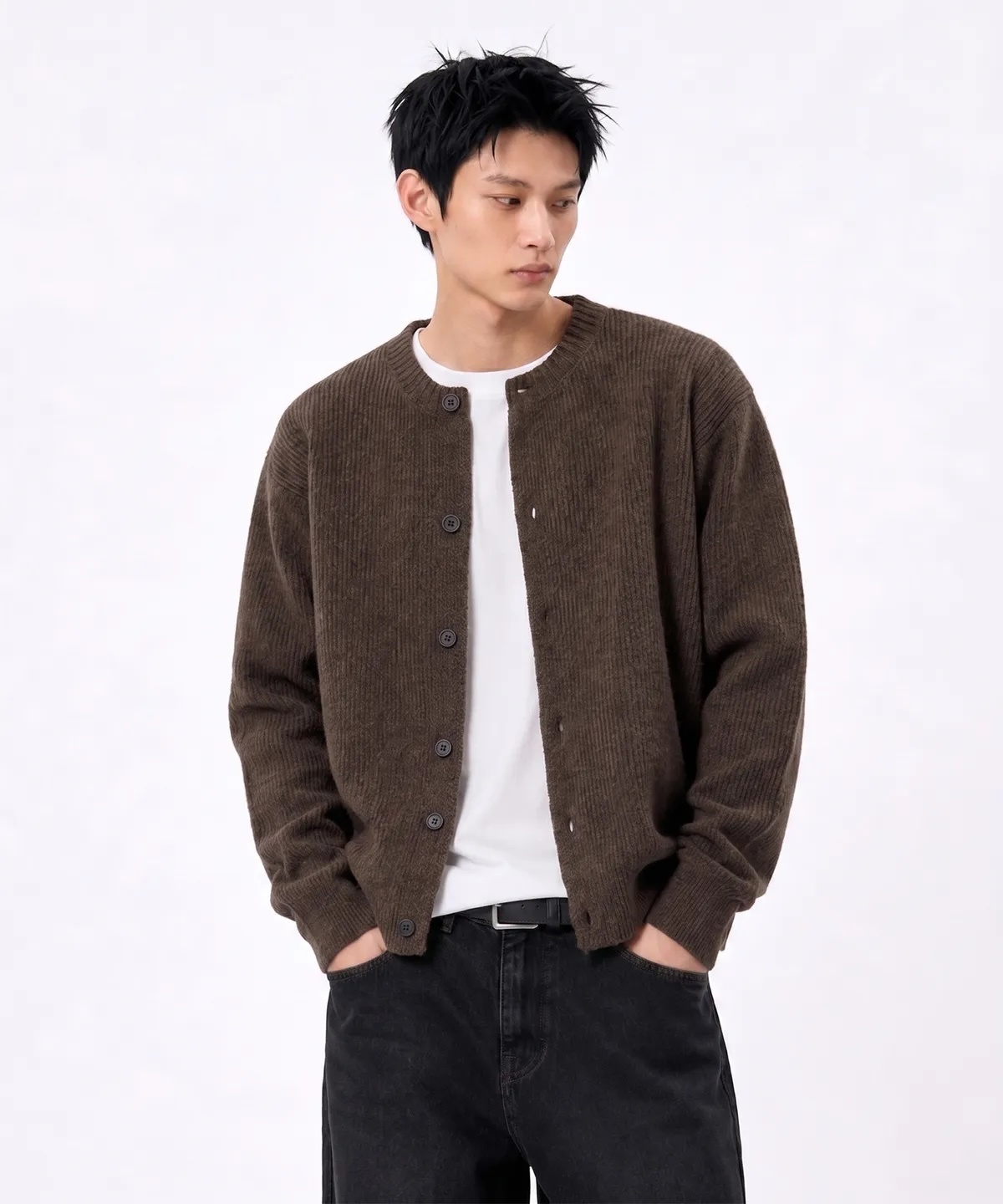 UNDEROFF 半寬鬆圓領針織開襟衫 4色