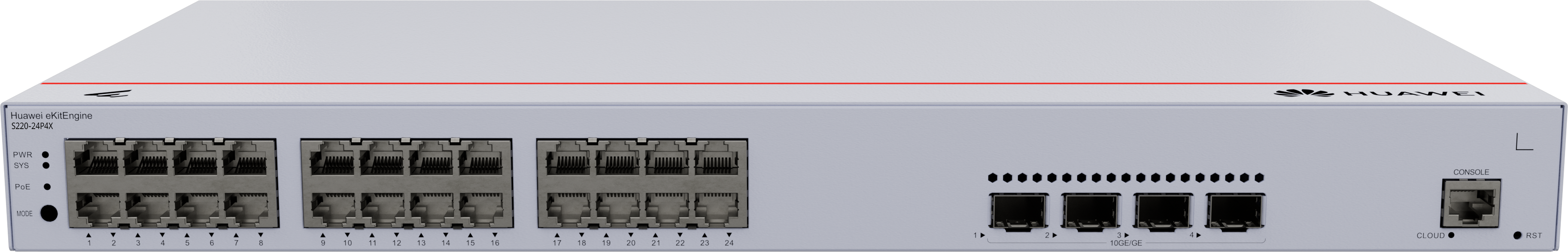 Huawei eKit S220-24P4X 24埠千兆 L2 網管 PoE+ 交換機｜400W PoE供電｜4×10GE SFP+｜智能風扇